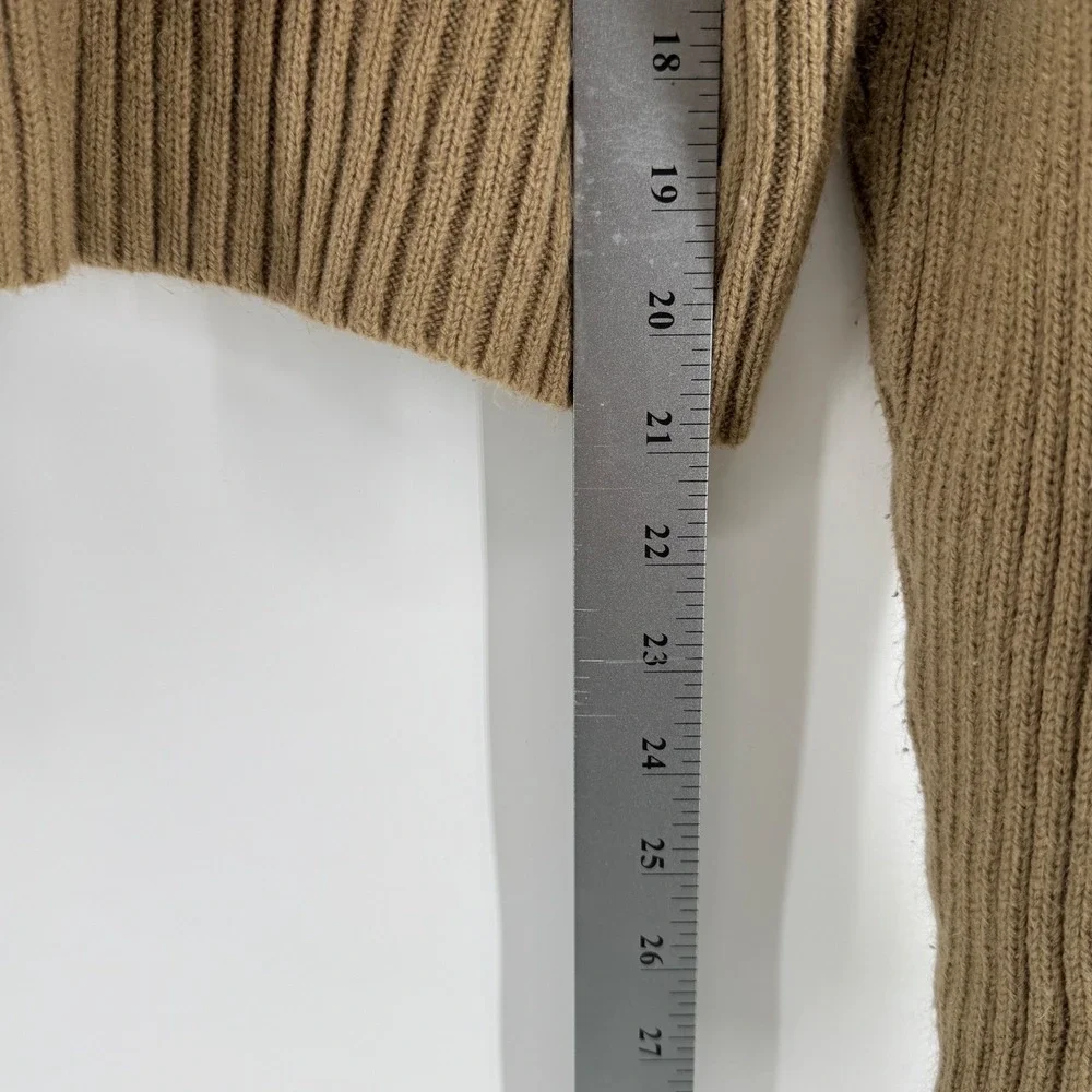 Womens Dark Academia Cropped Knit Cottage Core Ribbed Turtleneck Sweater Camel - Picture 4 of 7